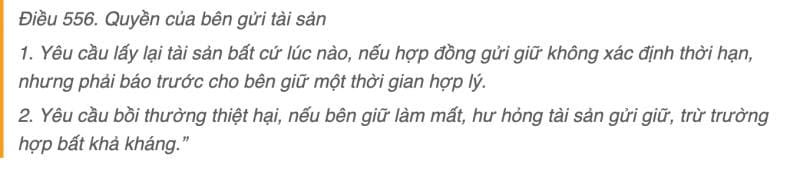 2 quyền lợi của bên gửi tài sản trong hợp đồng