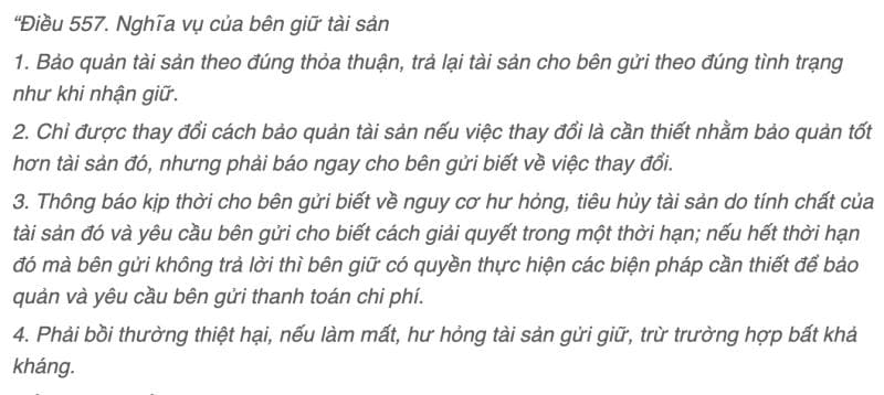 4 nghĩa vụ của bên giữ tài sản cần tuân thủ