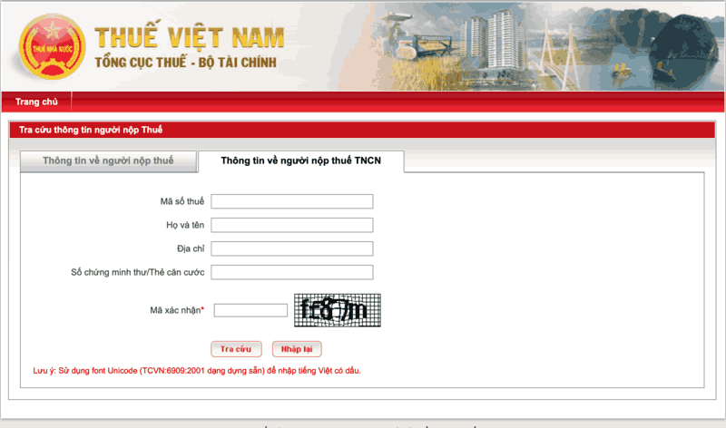 Tra cứu MST cá nhân tại ô Thông tin về người nộp thuế TNCN