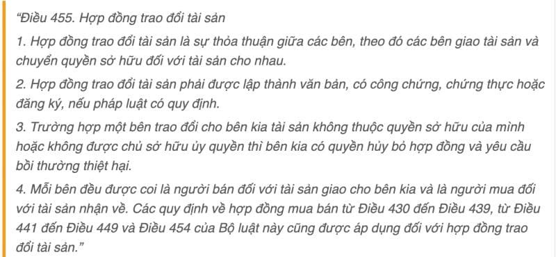 Định nghĩa hợp đồng trao đổi mua bán tài sản theo luật dân sự