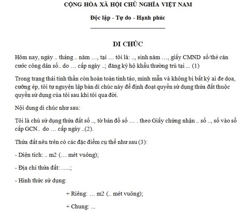 Viết di chúc thừa kế đất đai theo Bộ luật Dân Sự